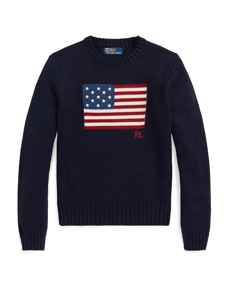 Polo Ralph Lauren pour femme. 211896939001 Pull en coton avec drapeau de la marine (L), Bleu, Casuel